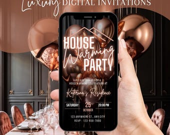 Digital Housewarming Party Invitation, Animated House Warming Invite For Women, Rose Gold New Apartment Home Evite, Editable Template Ecard