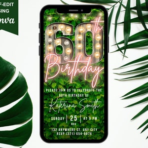 Digital 60th Birthday Invitation, Animated Rose Gold BBQ Marquee Invite For Women, Brunch Dinner Party Evite, Self Editable Template eCard