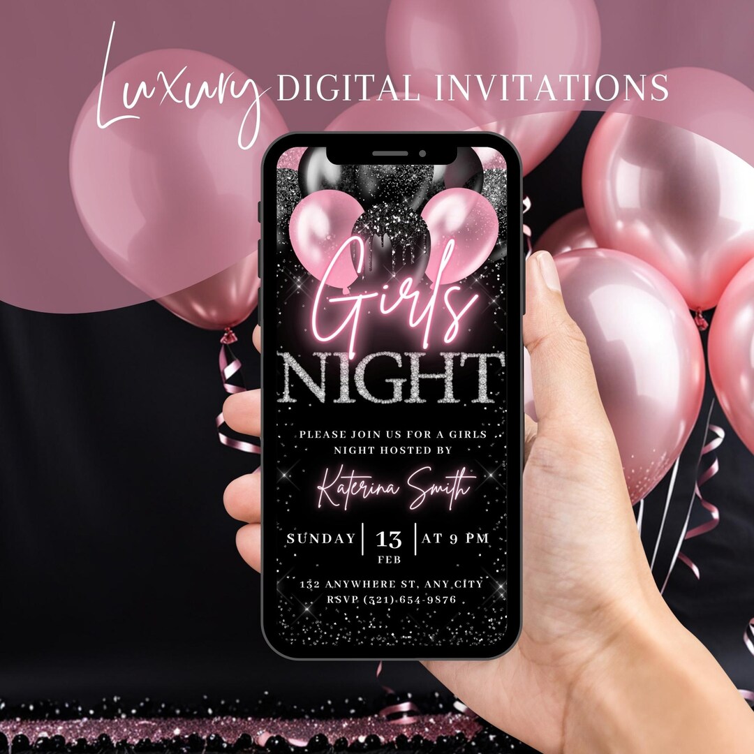 Digital Girls Night Out Invitation, Animated Fun Pink Birthday Invite ...