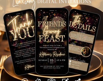 Digital Friendsgiving Feast Invitation, Electronic Fall Party Video Family Invite, Thanksgiving Dinner Evite, DIY Itinerary Template eCard