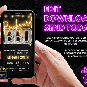 Digital Backyard BBQ Invitation, Animated Rustic Marquee Birthday Barbecue Invite, Patio Party Evite For Men, Self Editable Template eCard image 2