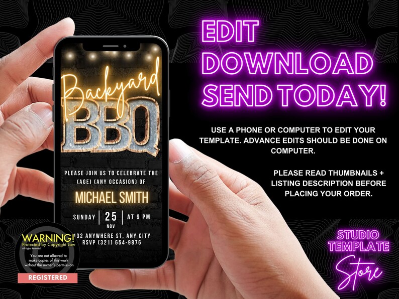 Digital Backyard BBQ Invitation, Animated Rustic Marquee Birthday Barbecue Invite, Patio Party Evite For Men, Self Editable Template eCard image 2