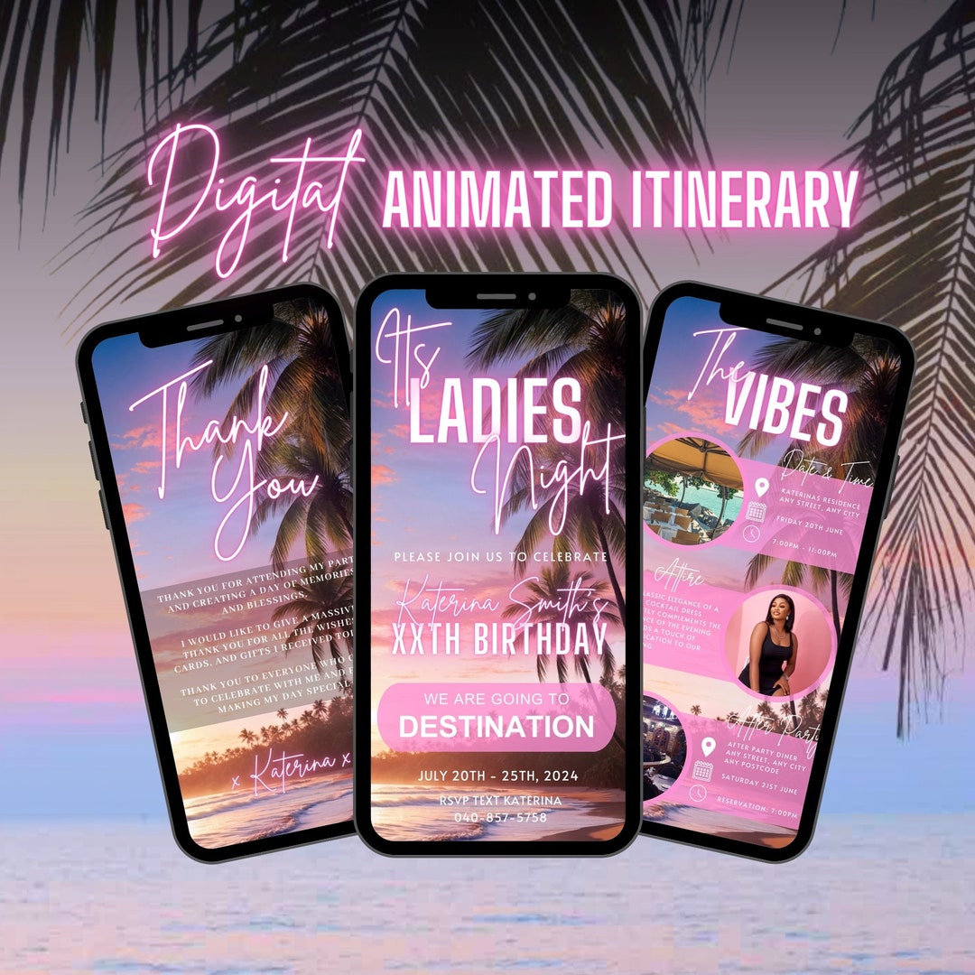 Digital Ladies Night Invitation, Animated Birthday Dinner Pink Palm ...