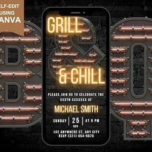 Digital BBQ Grill And Chill Party Invitation, BBQ Anniversary, Birthday Or Housewarming Invitation, Backyard Virtual Invite, Barbecue Evite