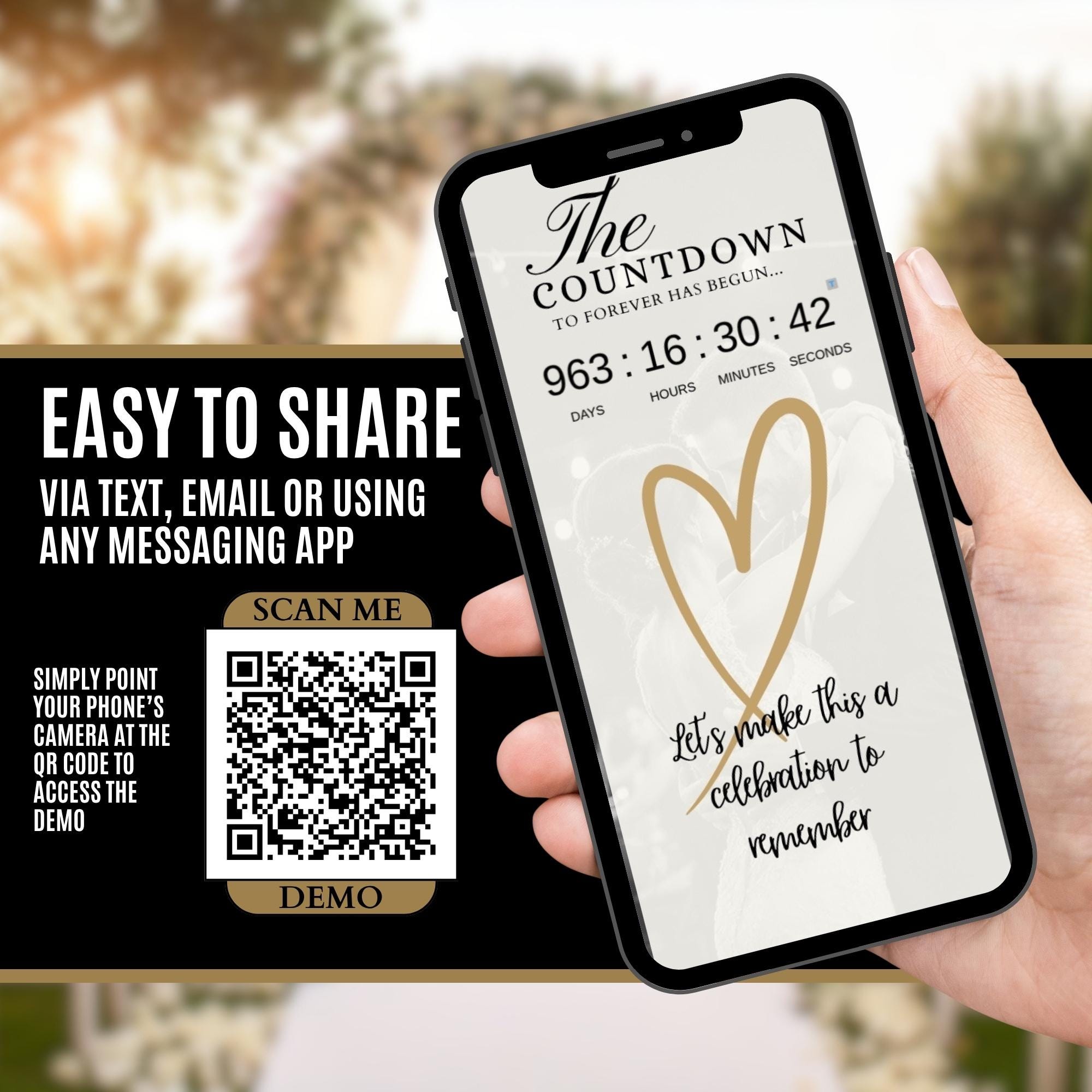 RSVP Wedding Invitation Website, Countdown Timer, Gold Black Online ...