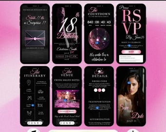 18th Birthday Invitation With RSVP, Surprise Digital Black Luxury Envelope Evite, Elegant Pink Website Template, Trackable Guest Site Invite