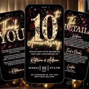 Convite digital para 10º aniversário, convite para jantar de 10º aniversário de casamento, ainda fazemos, convite surpresa para renovação de votos, pacote de cartão eletrônico autoeditável