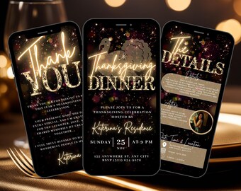 Digital Thanksgiving Dinner Invitation, Animated Fall Party Video Family Invite, Turkey Friendsgiving Evite, DIY Itinerary Template eCard