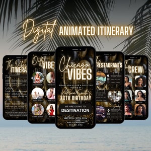 Invito all'itinerario di viaggio Digital Chicago Vibes, viaggio di compleanno Illinois Vacanza, programma di fuga del fine settimana Gold, pianificatore auto-modificabile