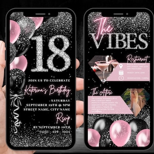 Digital 18th Birthday Invitation, Animated 18 th Blush Pink Girls Invite For Her, Cute Womens Diamond Evite, Self Editable Itinerary eCard