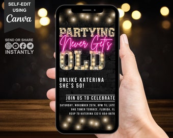 50th Digital Flyer Birthday Invitation, Funny Invite For Women, Rustic Marquee Humour BBQ Fifty Party Evite For Men, Self Editable Template