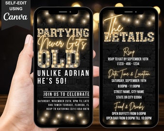 Digital 50th Birthday Invitation For Men, 50 Invite Evite, Virtual Rustic Marquee BBQ Funny Adult Party Invite For Him, Day Itinerary eCard