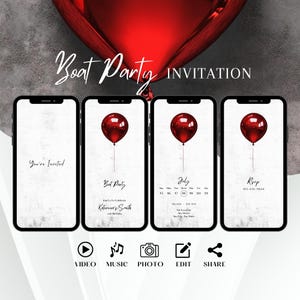Minimalist Boat Party Invitation, Elegant Animated Yacht Invite, Red Beach Cruise Birthday Evite, Classy Digital Sailing Editable Template