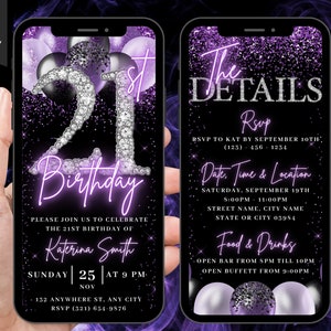Digital 21st Birthday Invitation, Animated Purple Brunch Invite, Violet Plum Evite For Women, Dinner Party Self Editable Thank You eCard