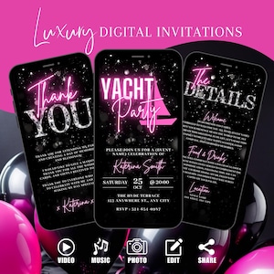 Digitale jachtfeestuitnodiging, cruiseroute, jachtuitnodiging voor vrouwen, bootuitnodiging, bewerkbare verjaardagsuitnodiging zomerbootfeest