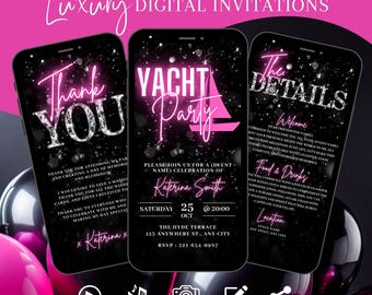 Digital Yacht Party Invitation, Cruise Itinerary, Yacht Invite For Women, Boat Invitation, Editable Summer Boat Party Birthday Invitation