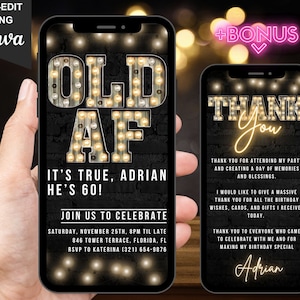 Digital 60th Birthday Invitation For Men, Animated 60 Old AF Backyard BBQ invite, Rustic Marquee Sixty Evite, Self Editable eCard For Man