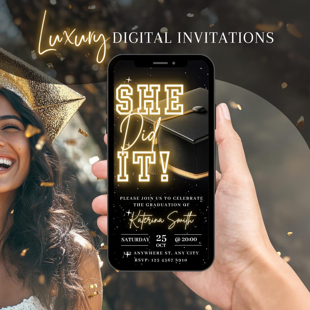 Digital Graduation She Did It Invitation, Gold Class of 2026 Graduate ...