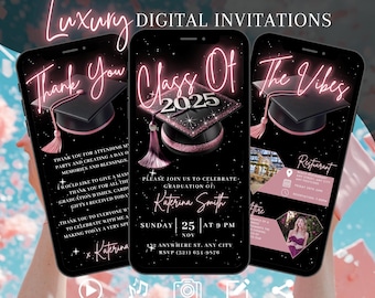 Digital Class Of 2025 Graduation Party Invitation, Animated Blush Pink Evite, She Did It Invite, Self Editable Itinerary & Thank You eCard