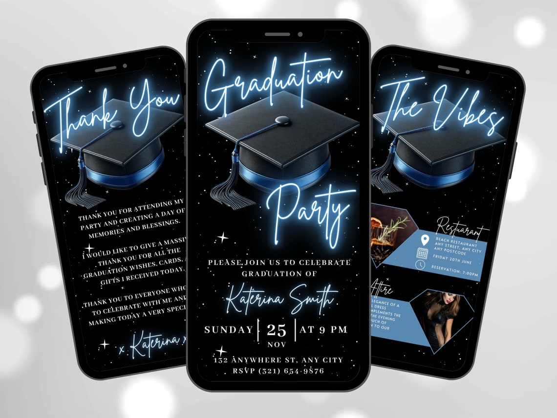 Digital Graduation Party Invitation, Animated Blue College Announcement ...
