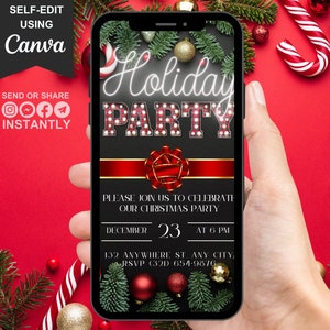 Digitale Feiertagspartyeinladung, Weihnachtstelefon-Textnachricht E-Mail Evite, Festzelt weiße Neonschrift-Weihnachtsurlaub einladen, bearbeitbare Vorlage