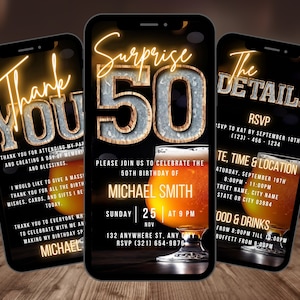 Digital Surprise 50th Birthday Invitation For Men, Beer Invite For Him, Rustic BBQ Fifty Party Evite For Man, Self Editable Milestone Ecard
