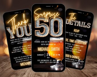 Digital Surprise 50th Birthday Invitation For Men, Beer Invite For Him, Rustic BBQ Fifty Party Evite For Man, Self Editable Milestone Ecard