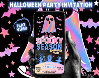 Digital Spooky Season Halloween Night Invitation, Animated Childrens Pink Ghost Video Invite, Girly Spooky Electronic Evite, Editable eCard