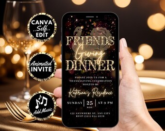 Digital Friendsgiving Dinner Invitation, Animated Fall Party Video Invite, Thanksgiving Family Evite, Self Editable DIY Template eCard