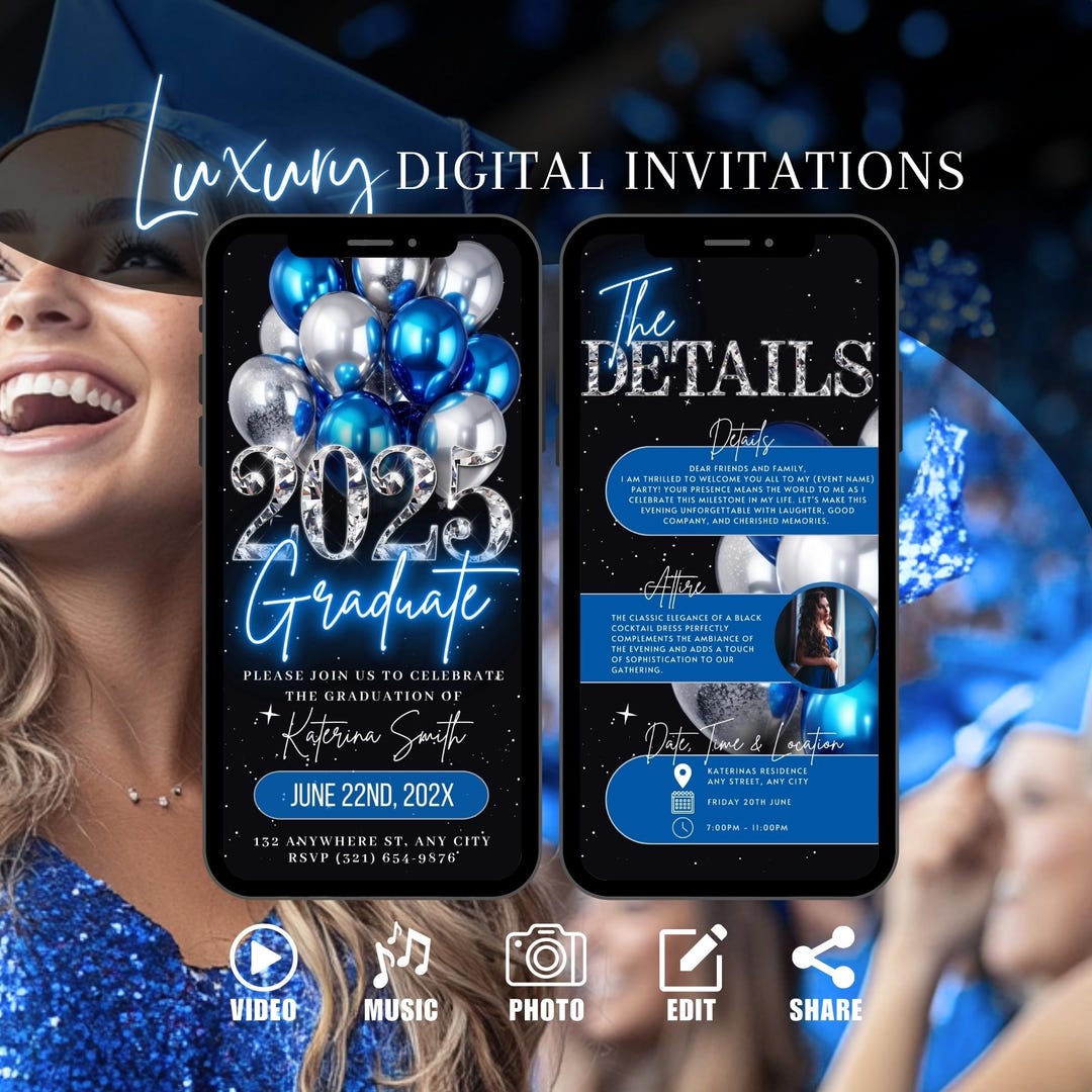 Digital 2026 Graduate Invitation, Blue Class of 2026 Graduation Invite ...