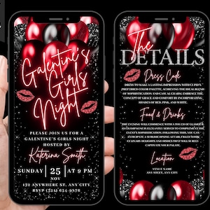 Digital Galentines Party Invitation, Ladies Animated Valentines Party Invite, Elegant Girls Night Evite, With Self Editable Itinerary eCard
