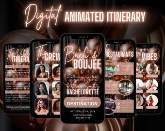 Digital Bachelorette Itinerary Invitation, Bach and Boujee Travel Vacation, Rose Gold Bach Weekend Getaway Schedule, Self Editable Planner