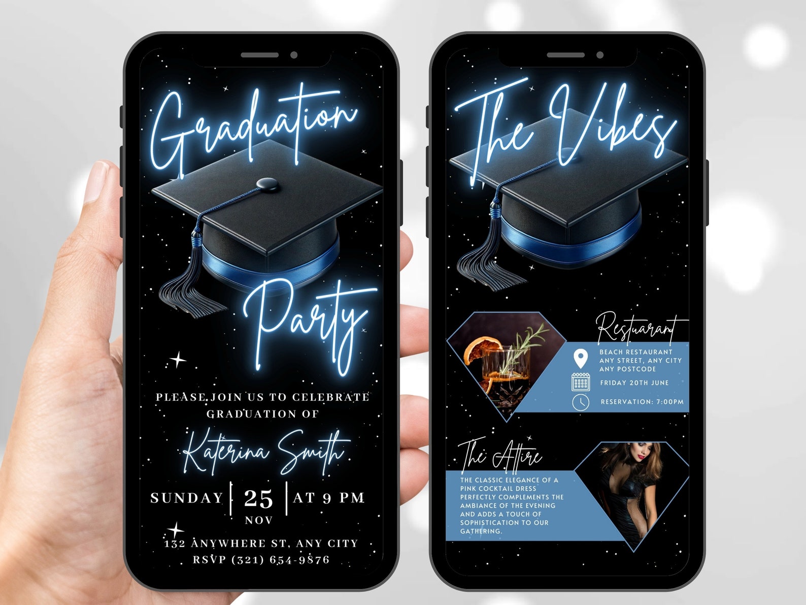 Graduation Website Invite Digital Graduation Party Invitation, Animated Blue College Announcement ...