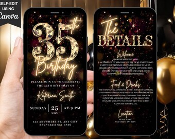 Digital 35th Birthday Party Video Invitation, Surprise Dinner Brunch Evite for Women and Men, Editable Itinerary eCard, Digital Event Invite