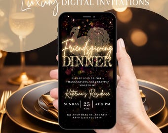 Digital Friendsgiving Dinner Invitation, Electronic Fall Party Video Family Invite, Turkey Thanksgiving Evite, Self Edit DIY Template eCard