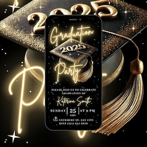 Digital Graduation Party Invitation, Animated Gold College Announcement Invite, She Did It High School Evite, Womens Editable Template eCard