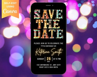 Animated Digital Marquee Save The Date Invitation, Electronic Phone Text Message Evite For Any Occasion, Virtual Birthday 40th, 50th Invite.
