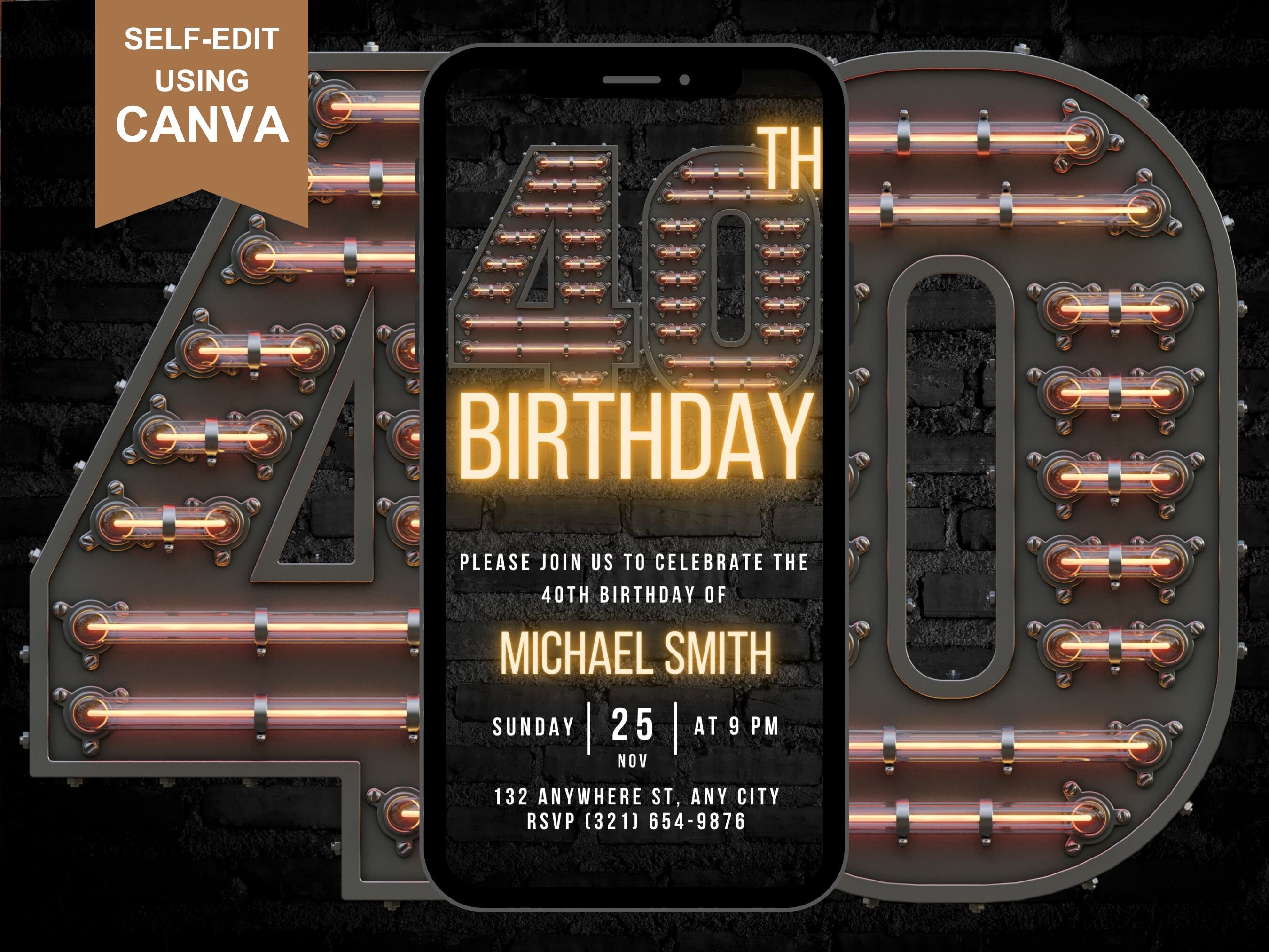 40th Digital Birthday Invitation for Him, 40 Invite Ecard, Virtual ...
