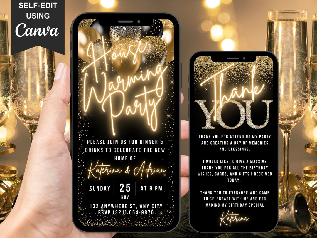 Digital Housewarming Party Invitation, Animated New Home Invite, Black ...