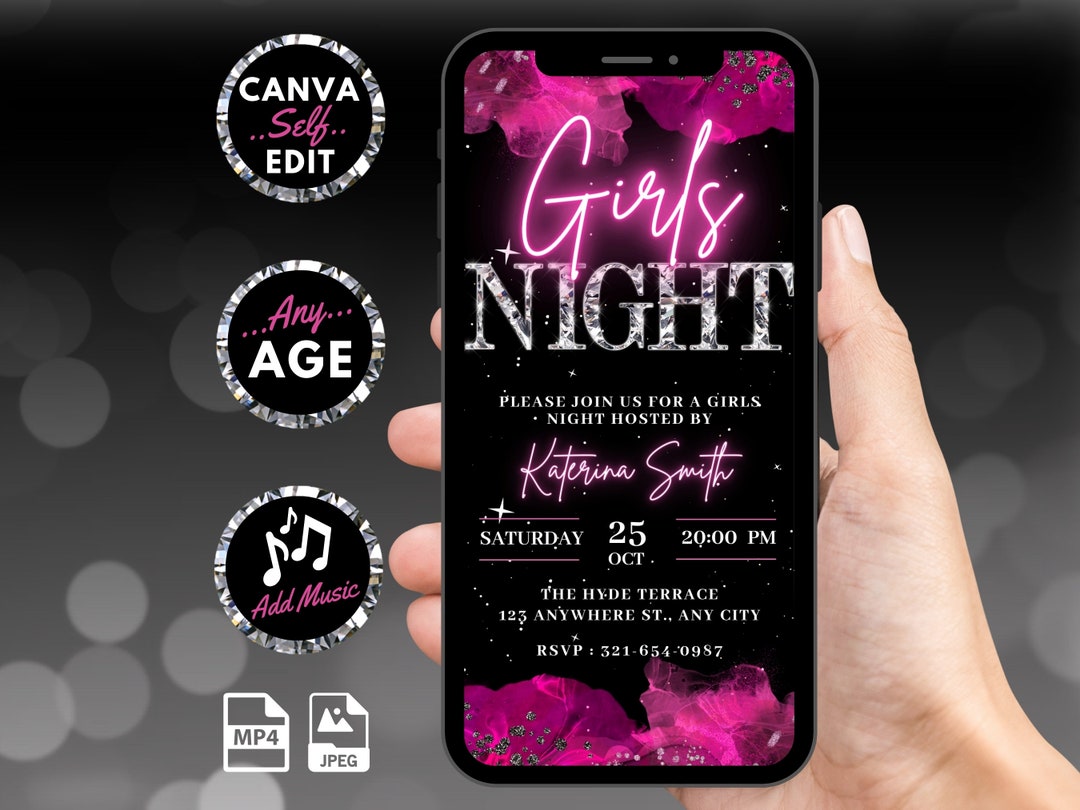 Digital Girls Night Out Invitation, Animated Hot Pink Birthday Invite ...