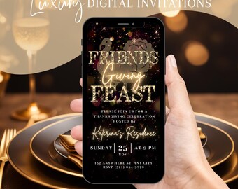 Digital Friendsgiving Feast Invitation, Electronic Fall Party Video Family Invite, Thanksgiving Dinner Evite, Self Edit DIY Template eCard
