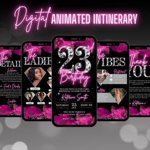 Faire-part numérique pour le 23e anniversaire, invitation à un dîner animé pour dames roses, Evite de diamants pour femme, modèle auto-éditable de carte électronique