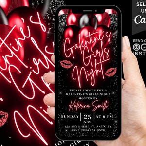 Digital Galentines Party Invitation, Ladies Animated Valentines Party Invite, Elegant Girls Night Evite, Self Editable Template