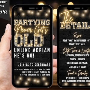 Digital 60th Birthday Invitation For Men, Funny 60 DIY Invite For Man, Virtual Rustic Backyard BBQ DIY Evite For Him, Self Editable eCard