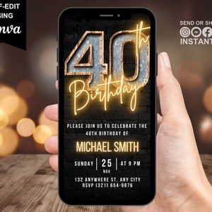 Digital 40th Birthday Invitation For Men, 40 Invite Ecard, Virtual Rustic Marquee BBQ Forty Party Invite For Him, Self Editable Template