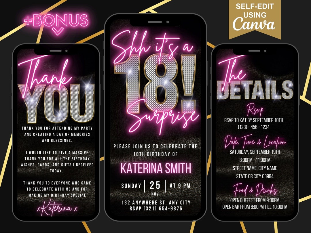 Digital Shhh It's a Surprise 18th Birthday Invite, 18th Party