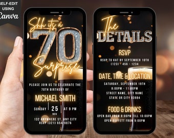 Digital Surprise 70th Birthday Invitation For Men, Beer Invite For Him, Rustic Backyard BBQ Seventy Evite For Him, Self Edit Itinerary eCard