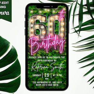 Digital 60th Birthday Invitation, Animated Backyard BBQ Marquee Invite For Women, Ladies Brunch Dinner Party Evite, Editable Template eCard