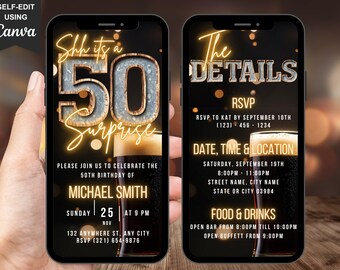 Digital Surprise 50th Birthday Invitation For Men, Beer Invite For Him, Rustic Backyard BBQ Party Evite For Man, Self Edit Itinerary Ecard