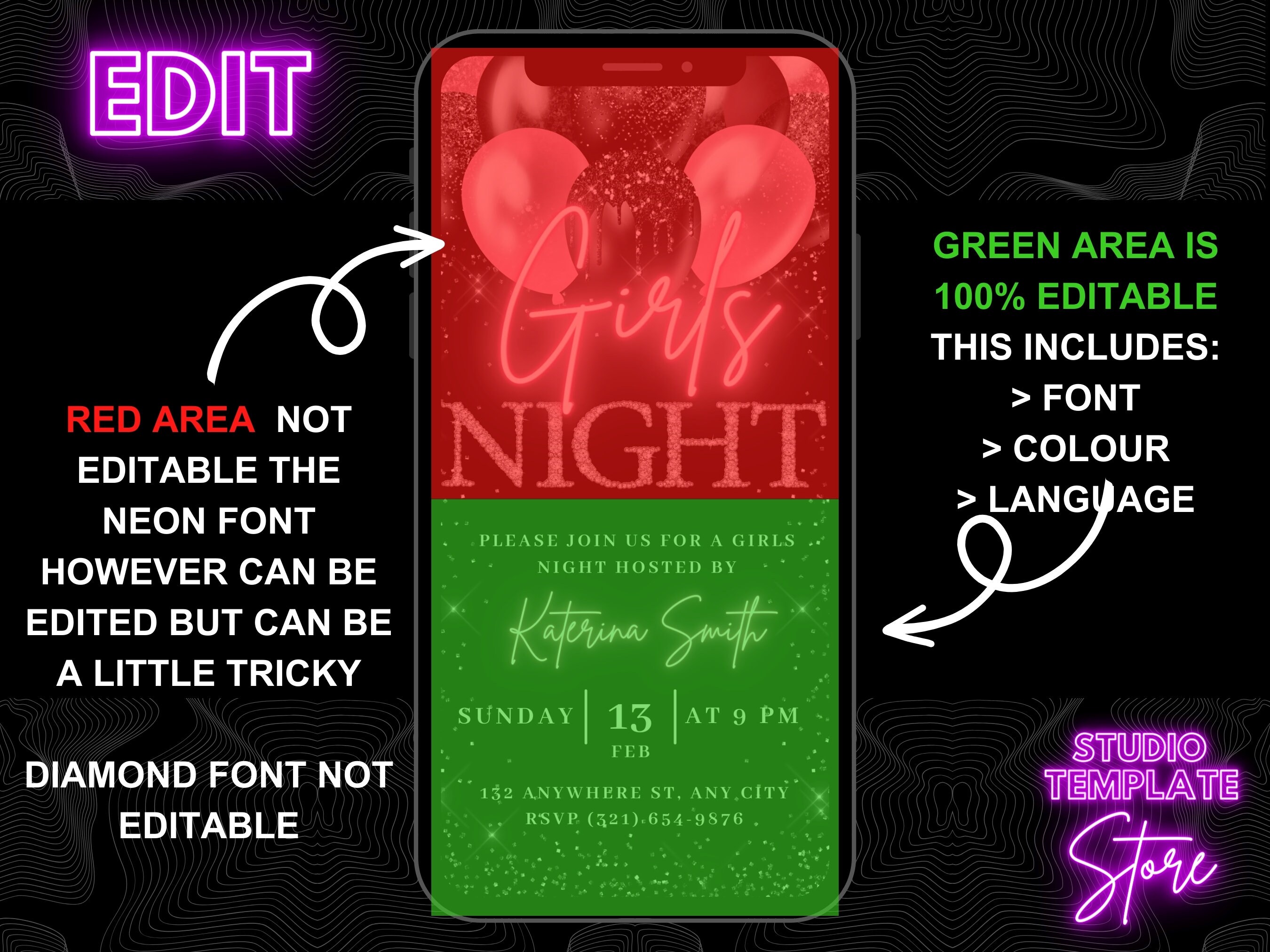 Digital Girls Night Out Invitation, Animated Fun Pink Birthday Invite ...